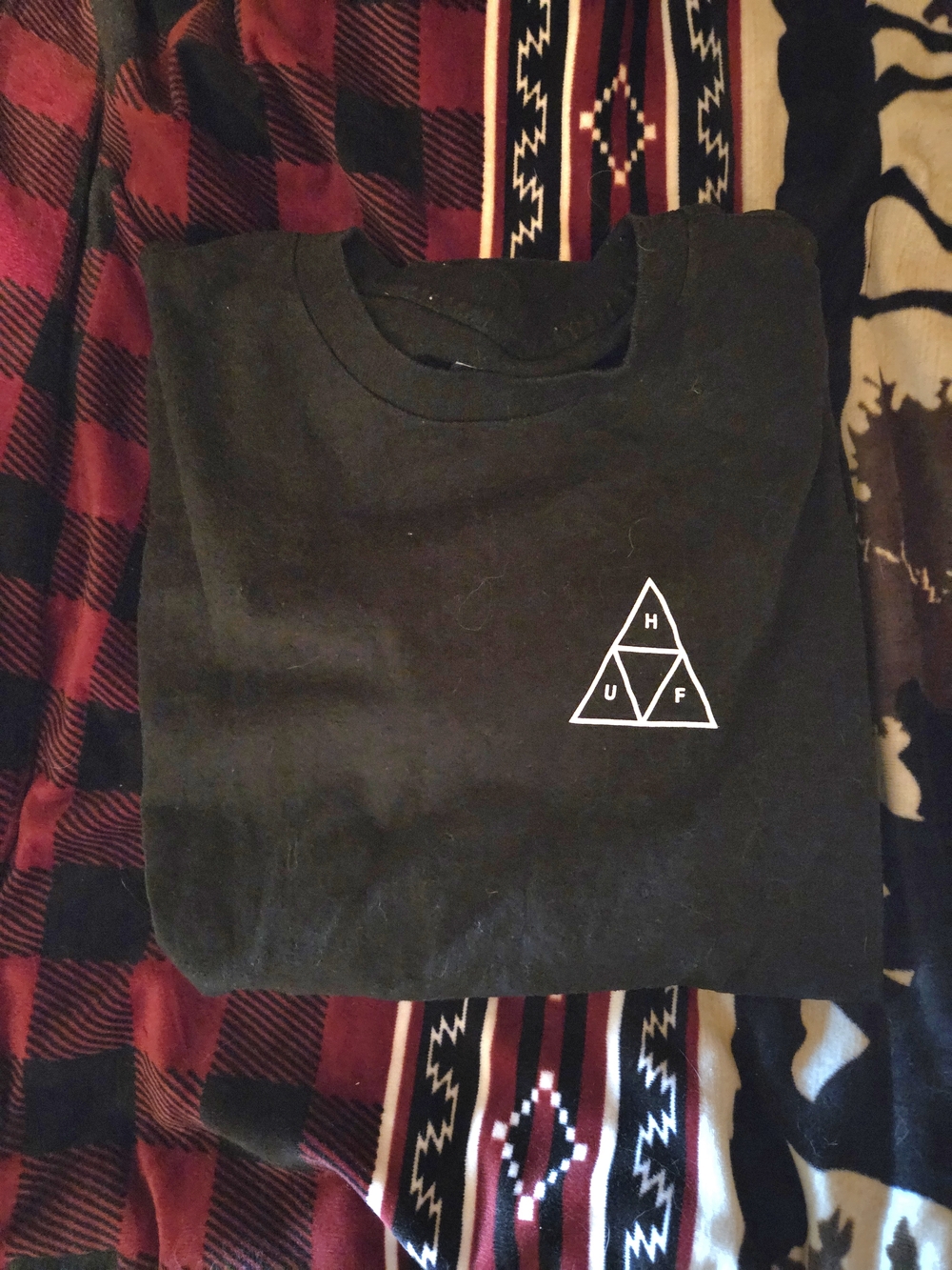 HUF Black Tee with Small White Neck Label